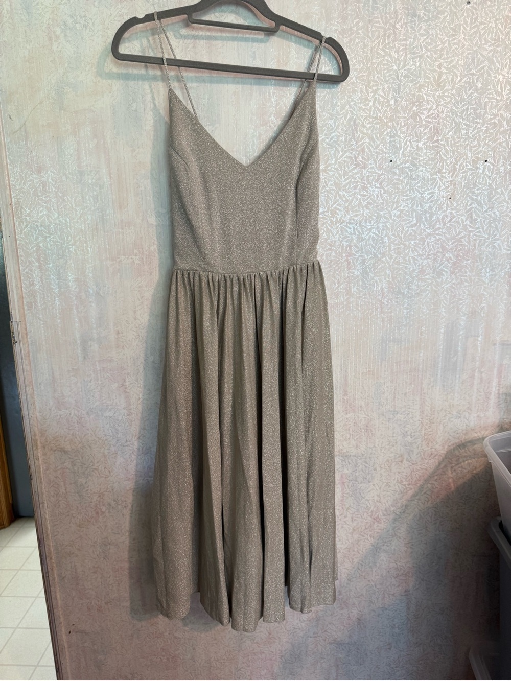 Anthropologie Elevenses Lunar Pleated Silver‎ Sparkle Elegant Midi Dress Size 8